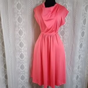 VTG Cora's Closet TM Petite Miss Dress Handmade SzApproximately L XL Pink Coral